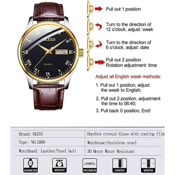 OLEVS Men’s Watch Waterproof Day & Date Display - Image 4